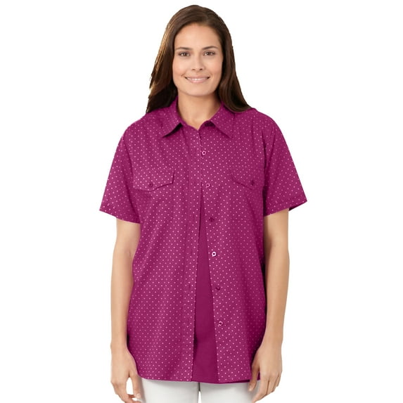 Woman Within Plus Size Short-Sleeve Cotton Campshirt
