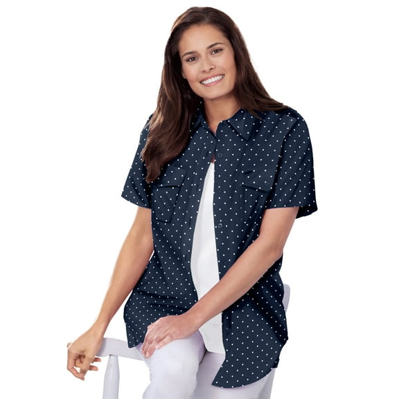 Woman Within Plus Size Short-Sleeve Cotton Campshirt
