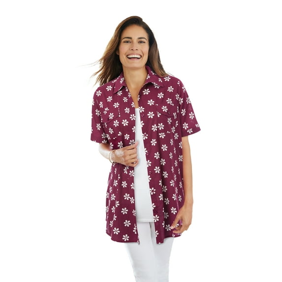 Woman Within Women's Plus Size Short-Sleeve Cotton Campshirt