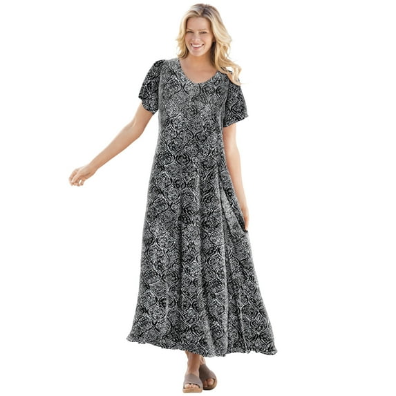 Woman Within Women's Plus Size Petite Short-Sleeve Crinkle Dress
