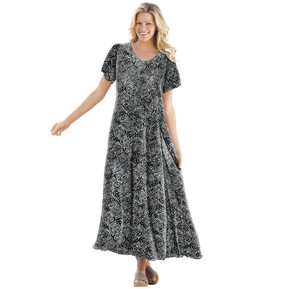 Woman Within Women's Plus Size Petite Short-Sleeve Crinkle Dress