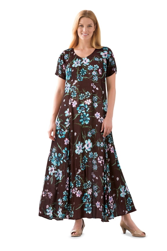 Women's Plus Size Petite Short-Sleeve Crinkle Dress