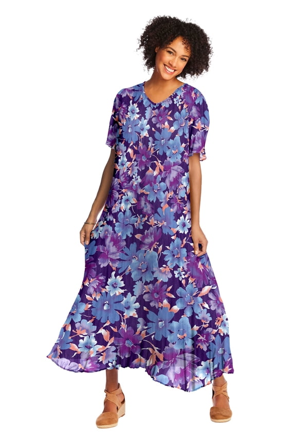 Women's Plus Size Petite Short-Sleeve Crinkle Dress