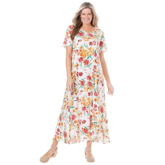 Woman Within Women's Plus Size Petite Short-Sleeve Crinkle Dress