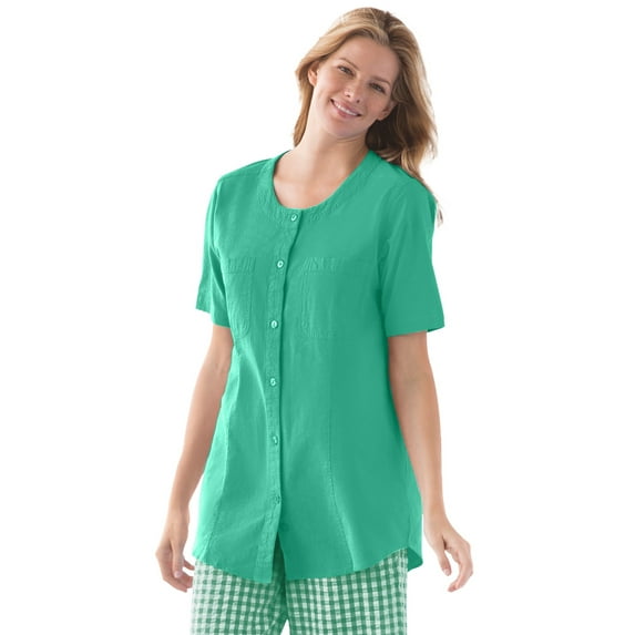 Woman Within Women's Plus Size Short-Sleeve Crinkle Shirt