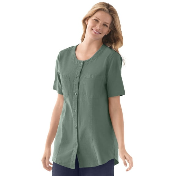 Woman Within Plus Size Short-Sleeve Crinkle Shirt