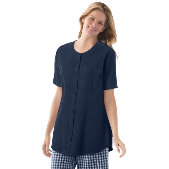 Woman Within Plus Size Short-Sleeve Crinkle Shirt