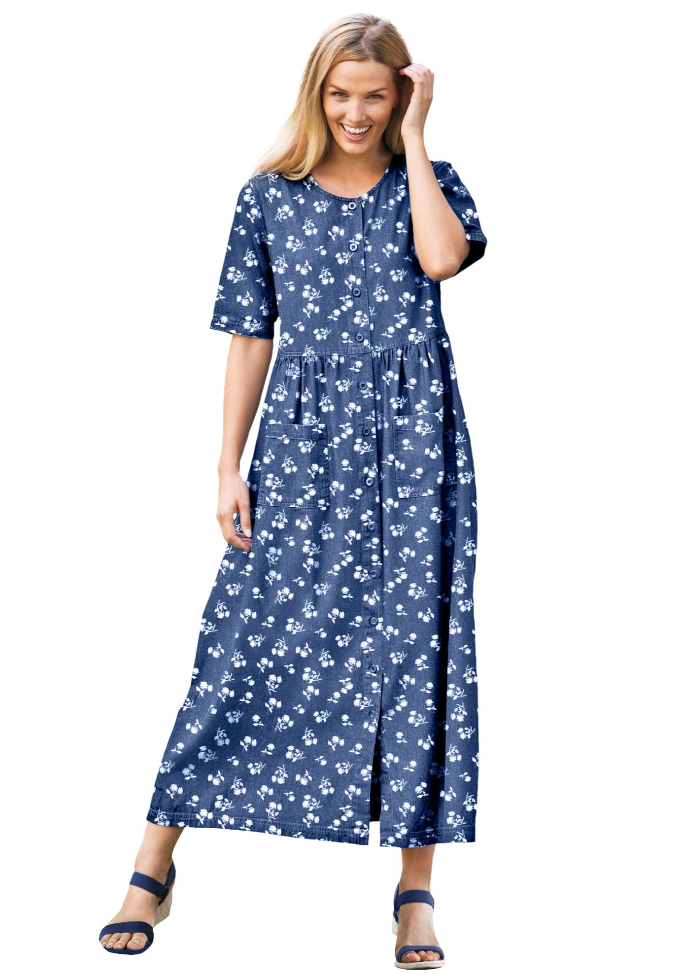 Woman Within Plus Size Short-Sleeve Denim Dress