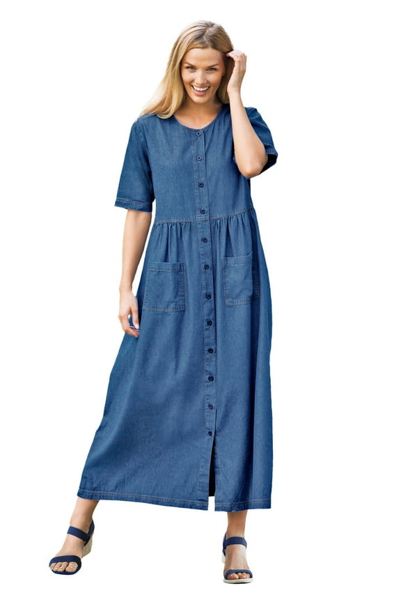 Plus Size Short-Sleeve Denim Dress