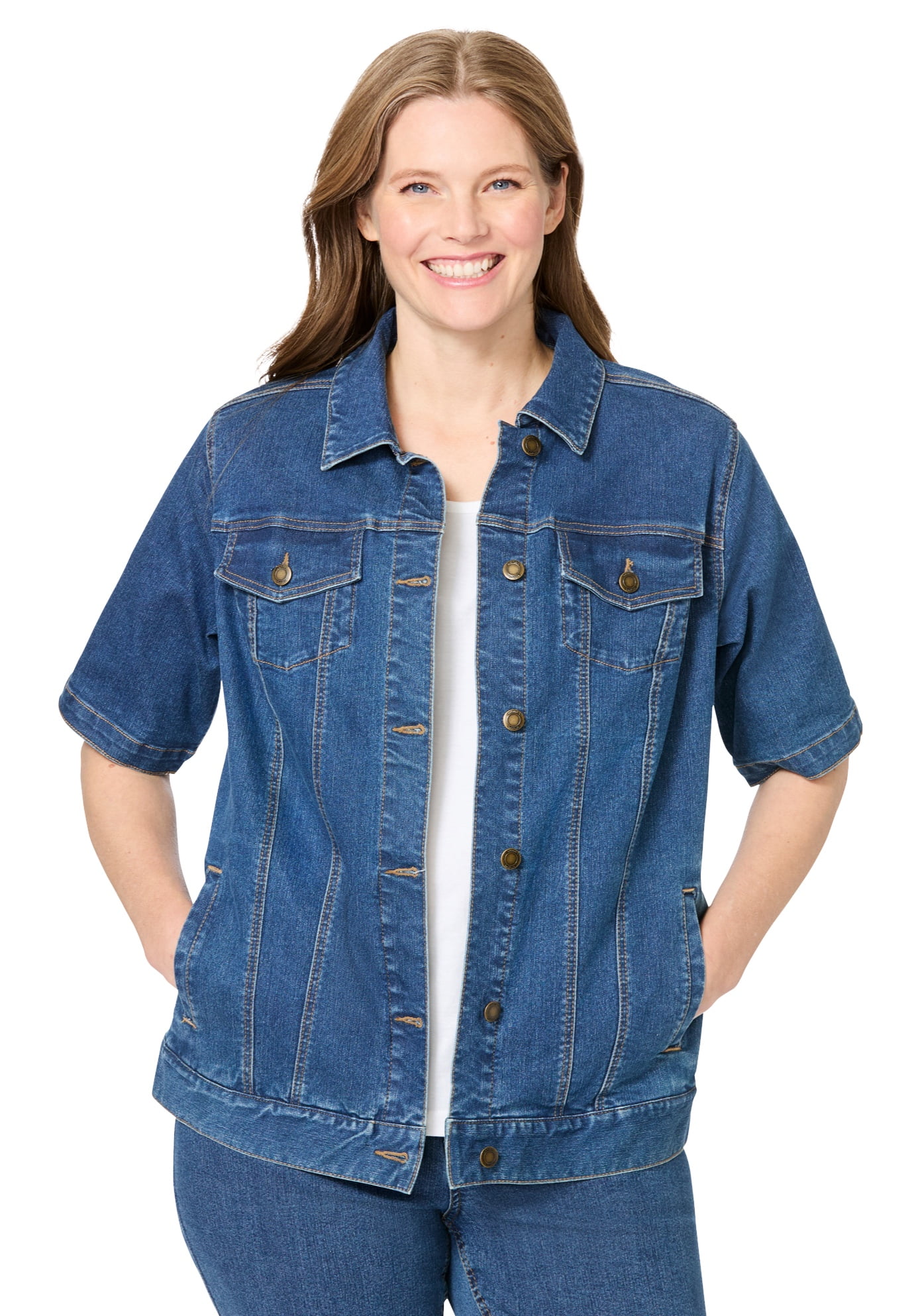 Woman Within Plus Size Short-Sleeve Denim Jacket