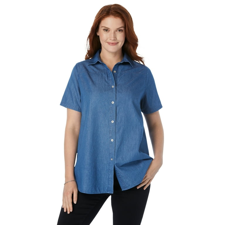women's plus size short sleeve denim shirt