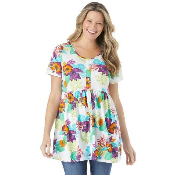 Woman Within Plus Size Short-Sleeve Empire Waist Tunic