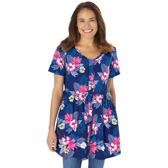 Woman Within Plus Size Short-Sleeve Empire Waist Tunic
