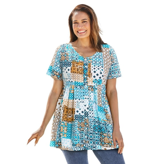 Woman Within Plus Size Short-Sleeve Empire Waist Tunic