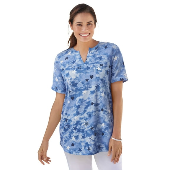 Woman Within Plus Size Notch-Neck Pocket Tee