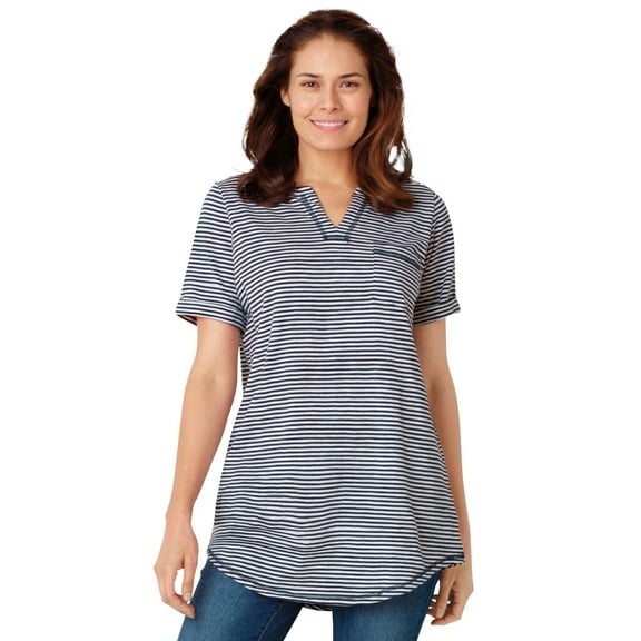 Woman Within Plus Size Notch-Neck Pocket Tee