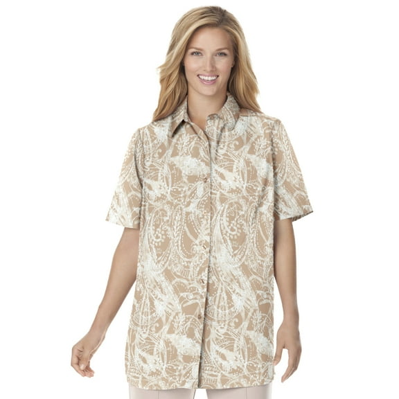Woman Within Plus Size No Iron Short Sleeve Peachskin Shirt