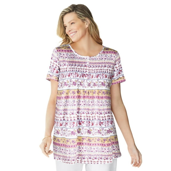 Woman Within Plus Size Short-Sleeve Pintucked Henley Tunic
