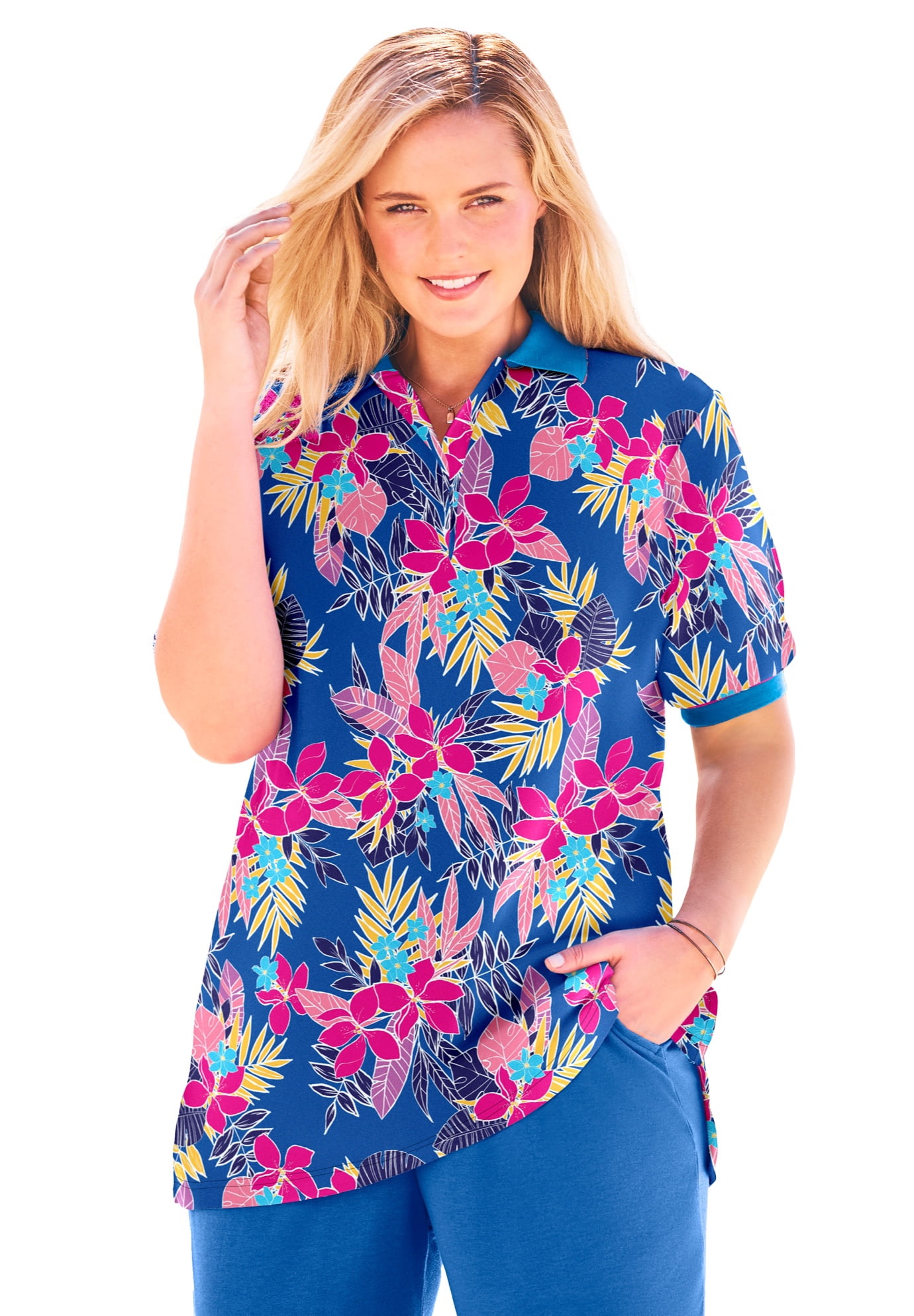 Woman Within Women's Plus Size ShortSleeve Polo Tunic Polo Shirt