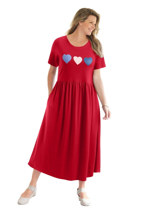 Plus Size Short-Sleeve Scoopneck Empire Waist Dress