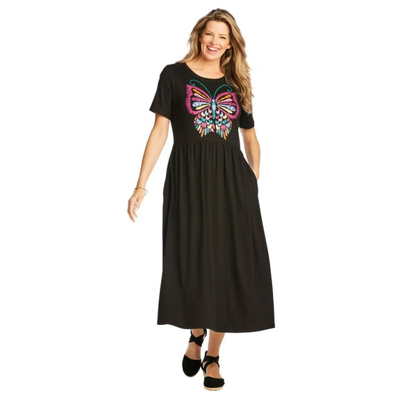 Woman Within Plus Size Short-Sleeve Scoopneck Empire Waist Dress