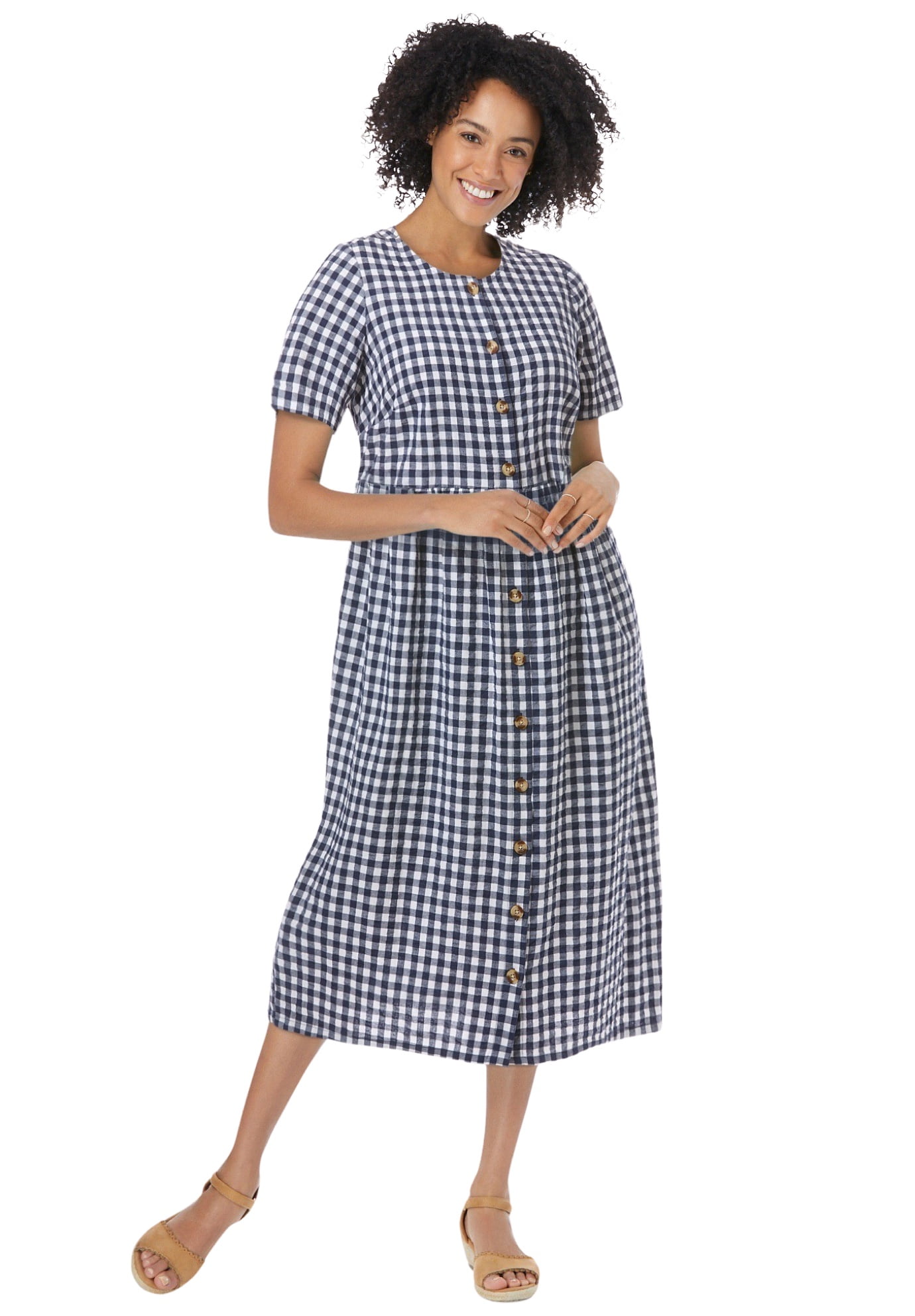Woman Within Plus Size Short-Sleeve Seersucker Dress - Walmart.com