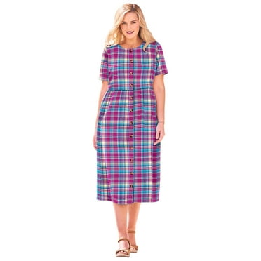 Woman Within Plus Size Short-Sleeve Seersucker Dress