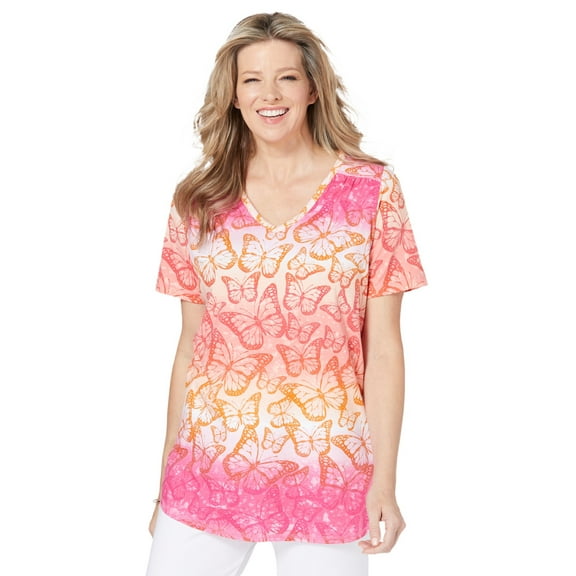 Woman Within Plus Size Short-Sleeve V-Neck Shirred Tee