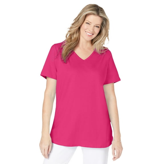 Woman Within Plus Size Short-Sleeve V-Neck Shirred Tee