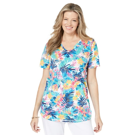 Woman Within Plus Size Short-Sleeve V-Neck Shirred Tee