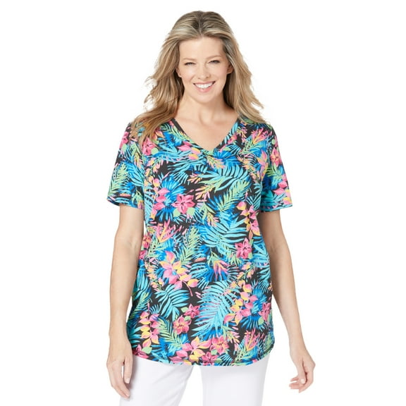 Woman Within Plus Size Short-Sleeve V-Neck Shirred Tee