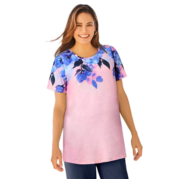 Woman Within Plus Size Short Sleeve Watercolor Tunic