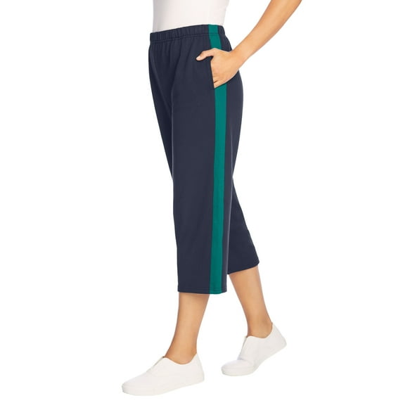 Woman Within Plus Size Side-Stripe Cotton French Terry Capri