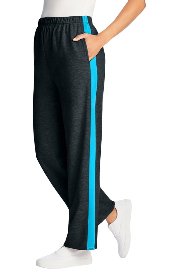 Plus Size Cotton French Terry Straight-Leg Pull-On Side-Stripe Pants