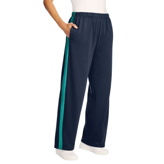 Woman Within Plus Size Cotton French Terry Straight-Leg Pull-On Side-Stripe Pants