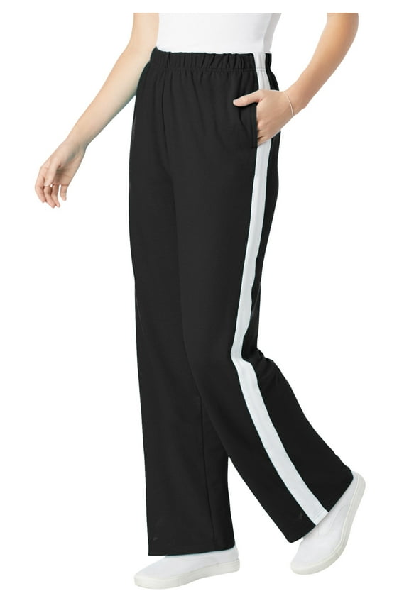 Plus Size Cotton French Terry Straight-Leg Pull-On Side-Stripe Pants