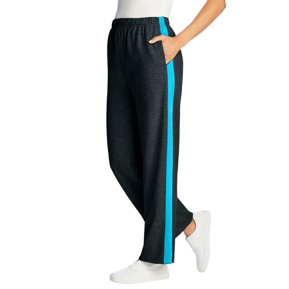Woman Within Plus Size Petite Cotton French Terry Straight-Leg Pull-On Side-Stripe Pants