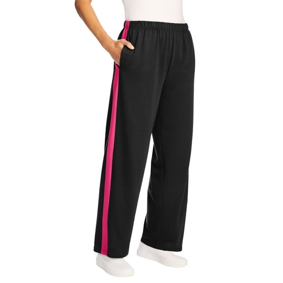 Woman Within Plus Size Petite Cotton French Terry Straight-Leg Pull-On Side-Stripe Pants