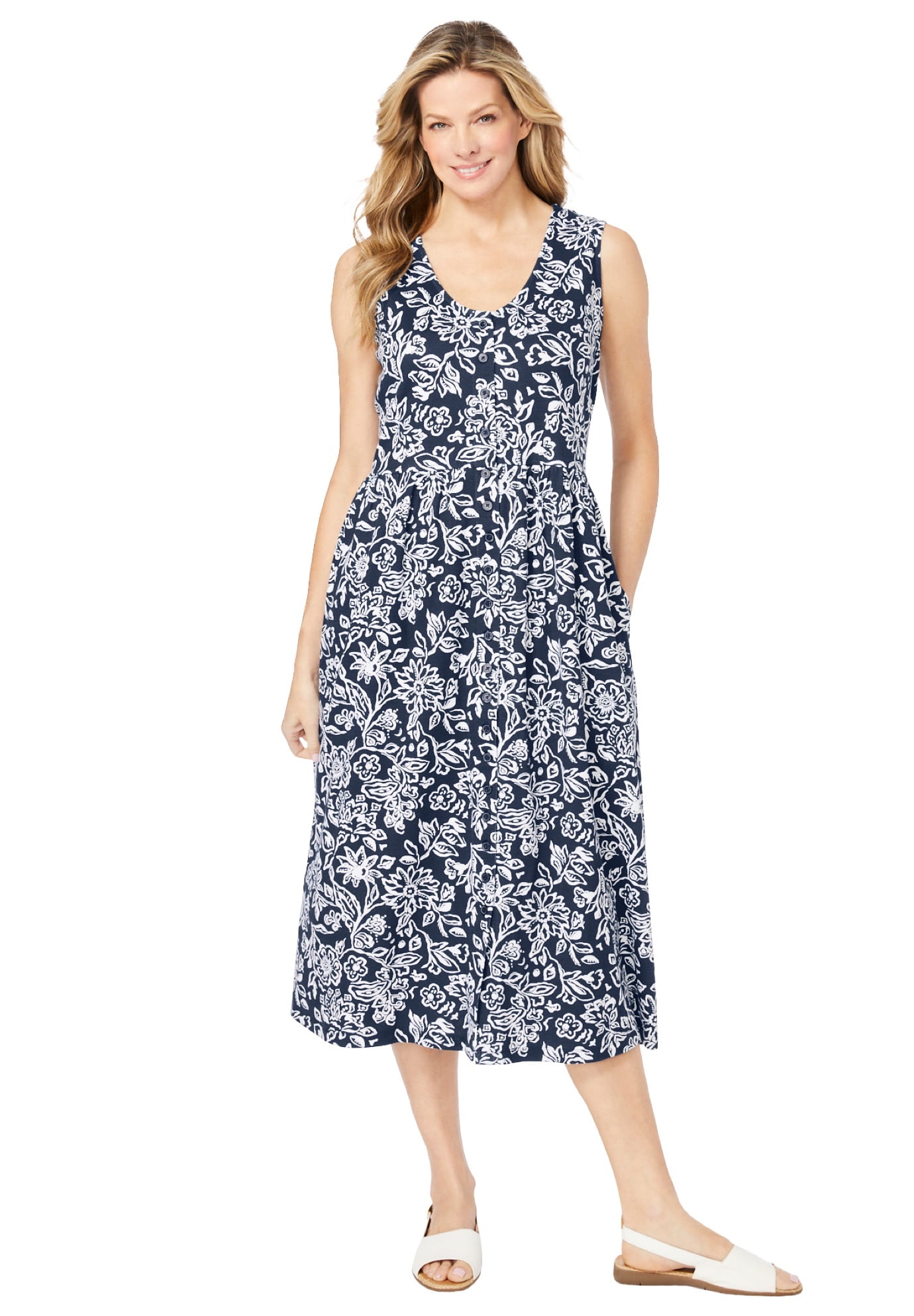Woman Within Plus Size Sleeveless Button Front Dress - Walmart.com