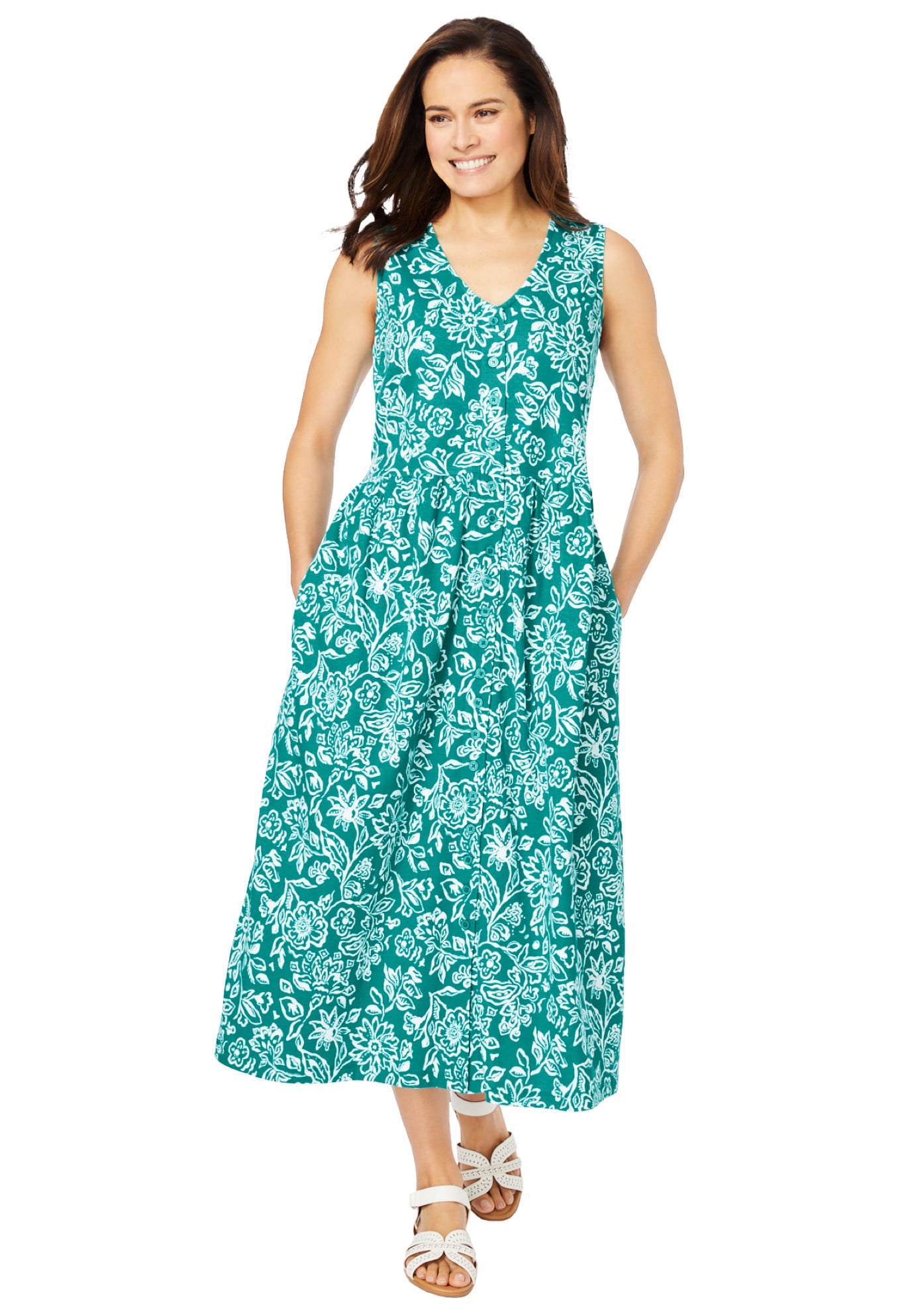 Plus Size Sleeveless Button-Front V-Neck Casual Mini Dress
