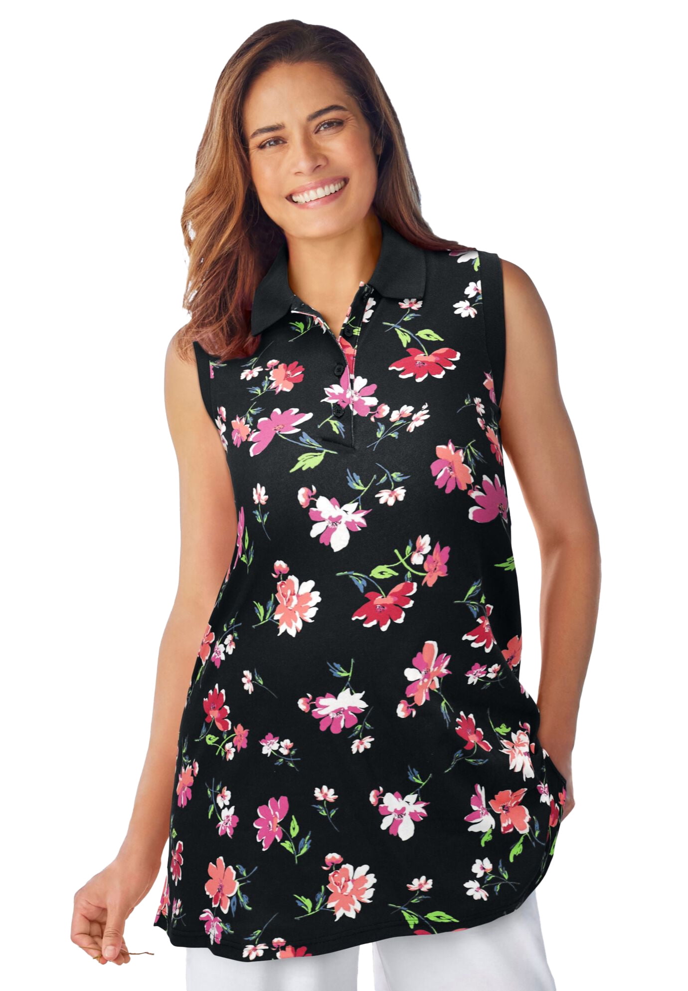 Plus Size Sleeveless Polo Tunic