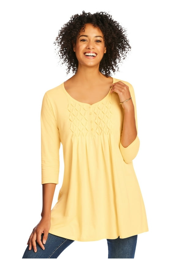 Plus Size Smocked Henley Trapeze Tunic