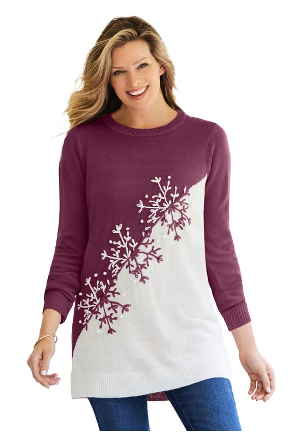 Plus Size Holiday Snowflake Jacquard Sweater