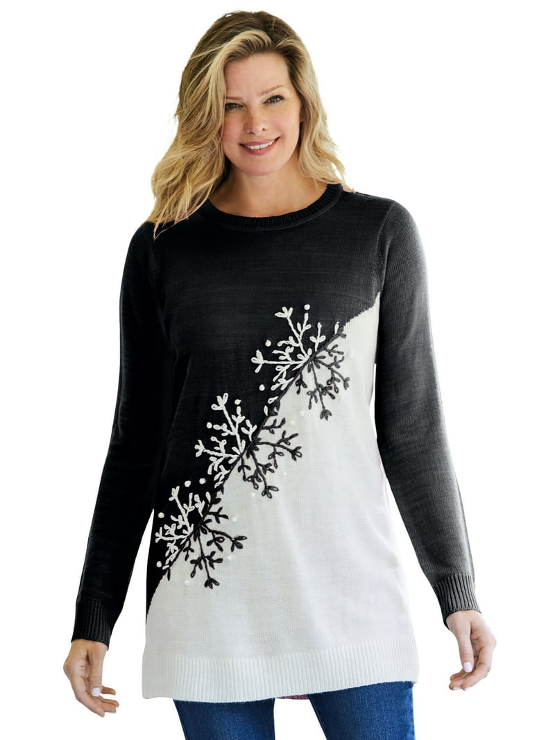 Woman Within Plus Size Snowflake Jacquard Pullover Sweater