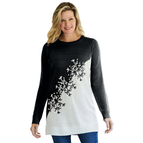 Woman Within Plus Size Holiday Snowflake Jacquard Sweater