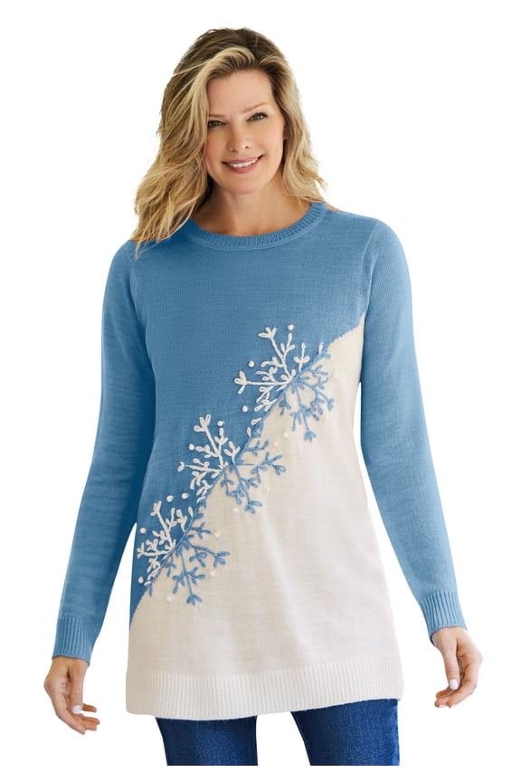 Plus Size Holiday Snowflake Jacquard Sweater