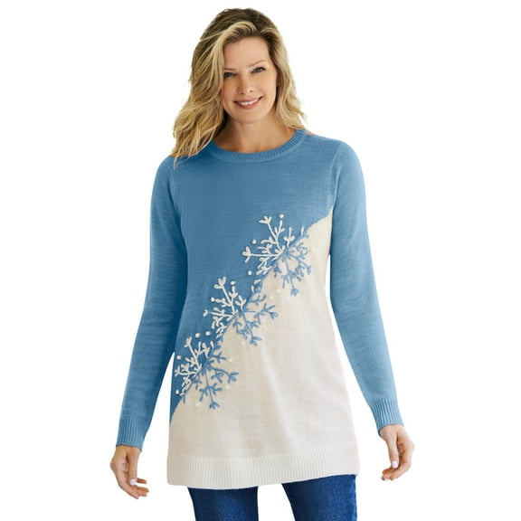 Woman Within Plus Size Holiday Snowflake Jacquard Sweater