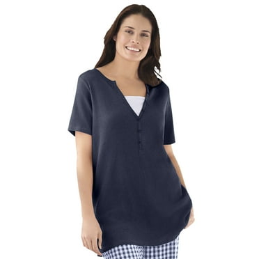 Woman Within Plus Size Split-Neck Henley Thermal Tee