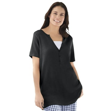 Woman Within Plus Size Split-Neck Henley Thermal Tee