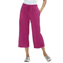 Womens Plus Size Capris Pant Gradient Color Casual Trouser Elastic High ...
